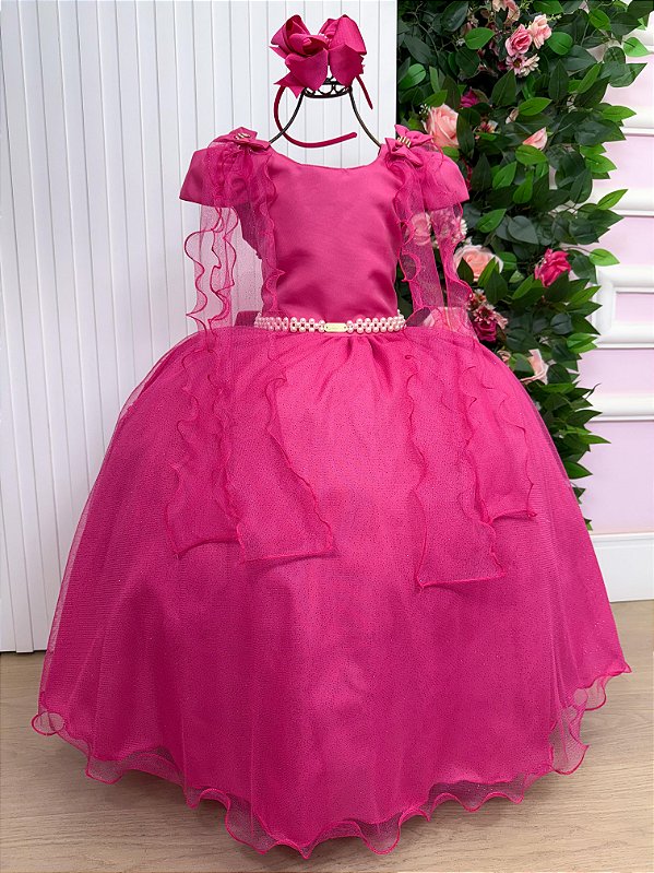 Vestido de Festa Infantil Longo Pink Daminha Menina