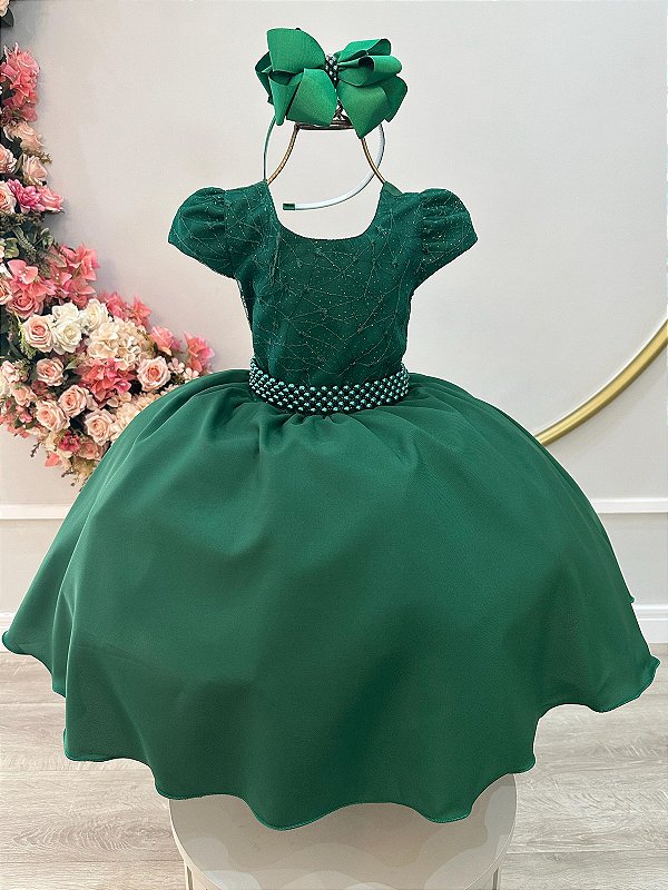 Vestido Infantil Verde Militar Busto Com Renda Festas