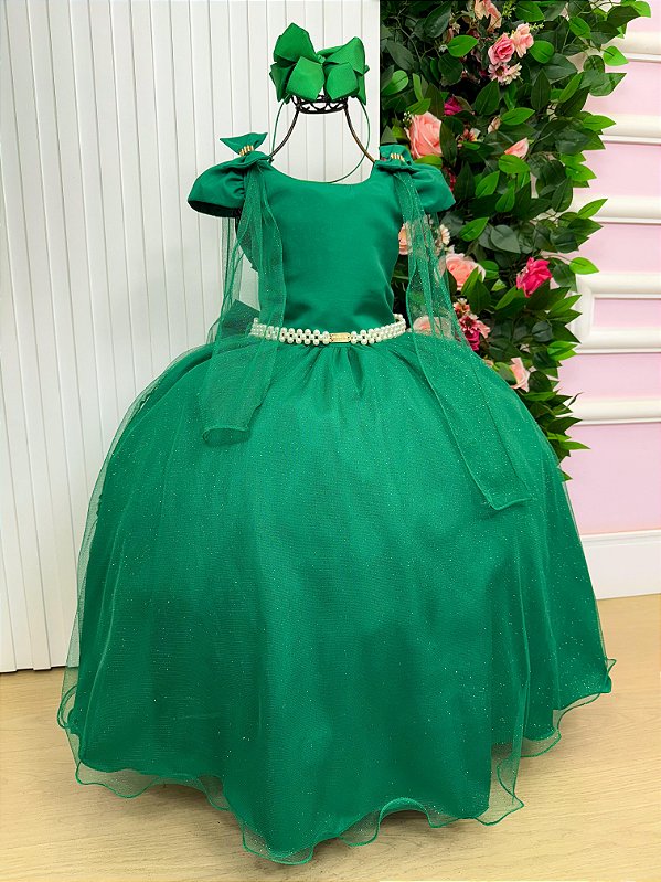 Vestido de Festa Infantil Verde Bandeira Daminha Menina