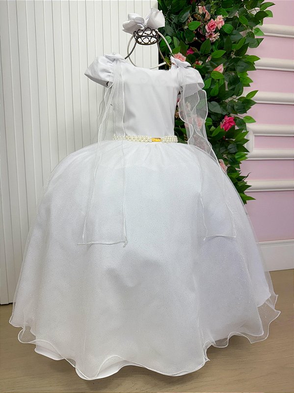 Vestido de Festa Infantil Branco Daminha Menina