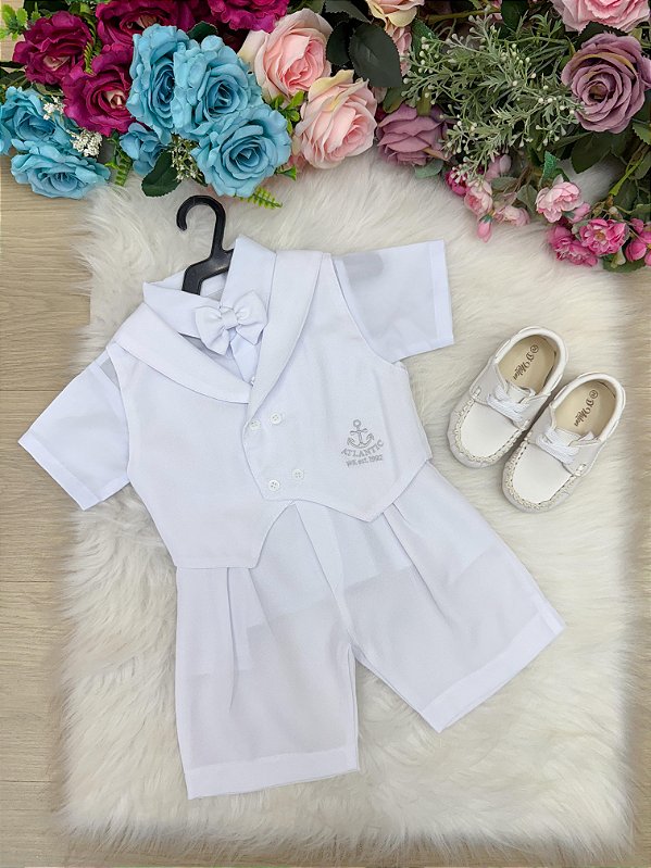 Conjunto de Batizado Bebe Meninos Shorts Branco