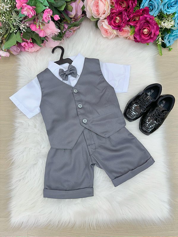 Conjunto Social Meninos Colete Cinza