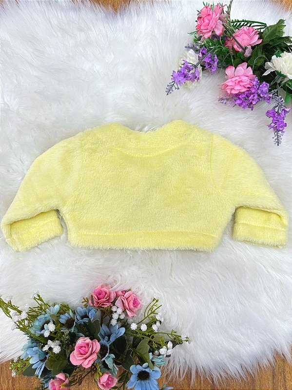Bolero Infantil de Pelúcia Amarelo Plush Luxo e Botão Laço Stass