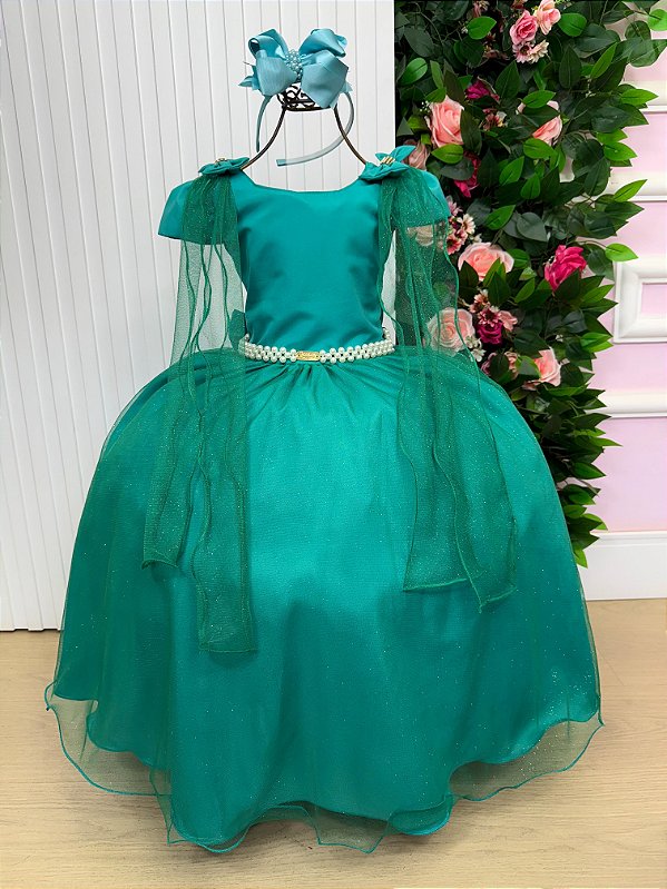 Vestido de Festa Infantil Daminha Menina Verde Jade