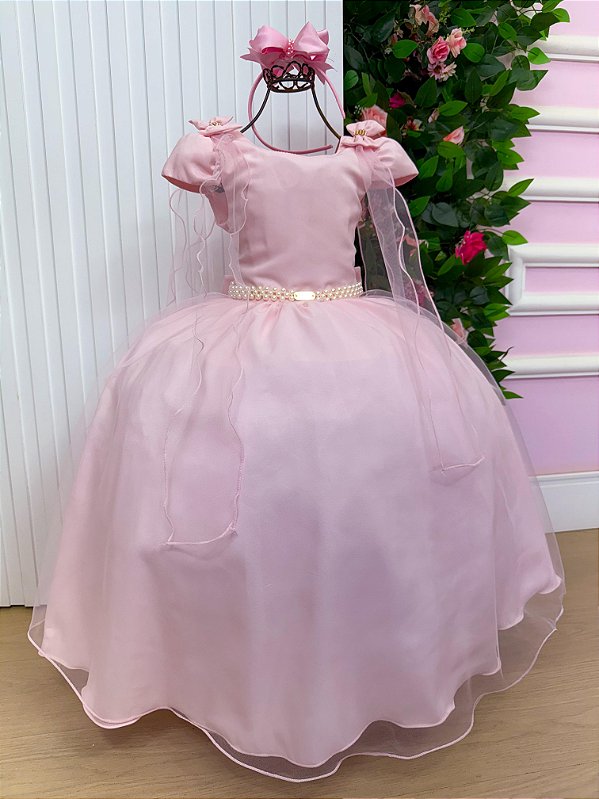 Vestido de Festa Infantil Rosa Bebe Daminha Menina