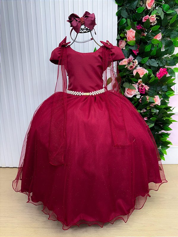 Vestido de Festa Infantil Marsala Daminha Menina