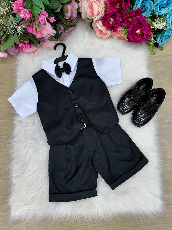 Conjunto Social Pajem Colete Preto Menino Festa