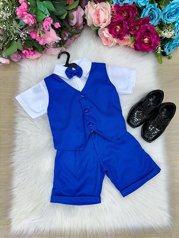 Conjunto Social Pajem Colete Azul Royal Menino Festa