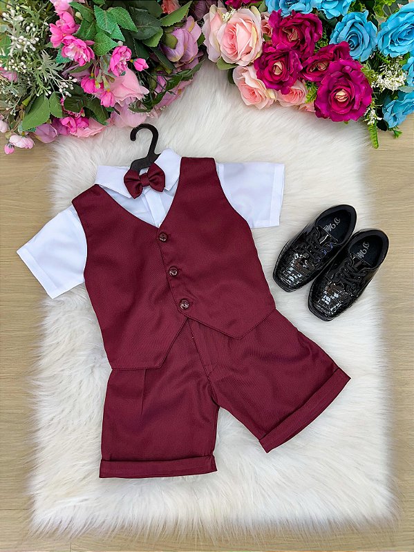 Conjunto Social Pajem Colete Marsala Menino Festa
