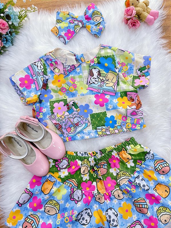 Conjunto Infantil Cropped e Saia Colorido Bobbie Goods Festas