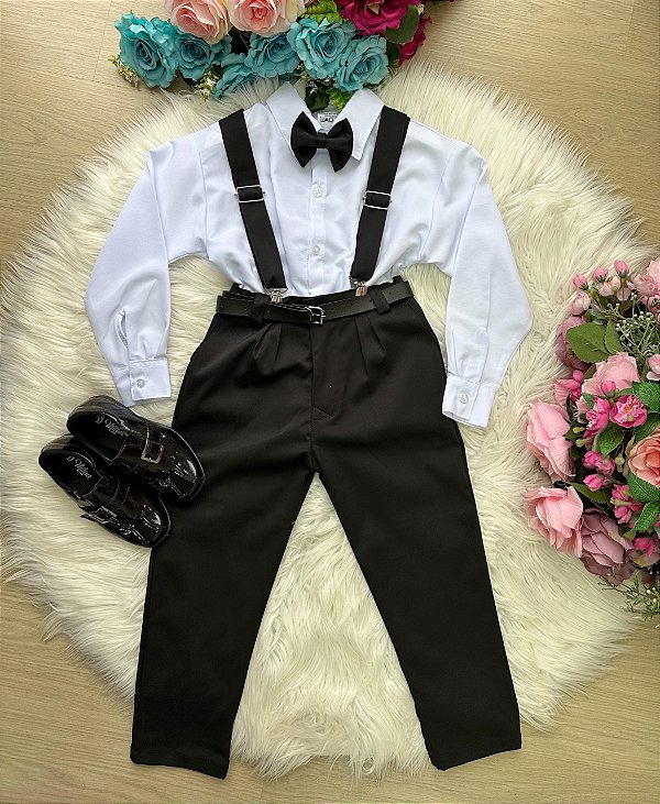 Conjunto Meninos Social Suspensorio Preto Formatura