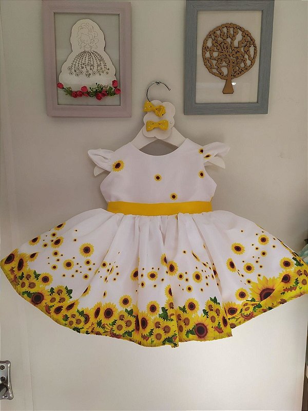 Vestido Infantil Girassol Amarelo Super Luxo