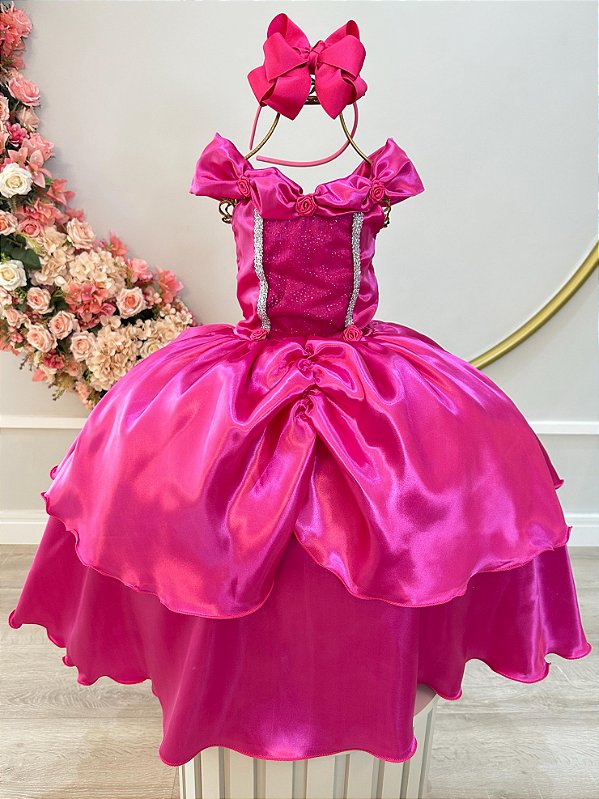Fantasia Infantil Princesa Rosa Aurora Bela Adormecida Barbie