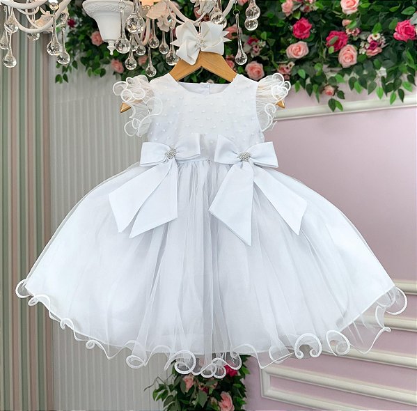 Vestido Infantil Branco Batizado Bebe e Infantil