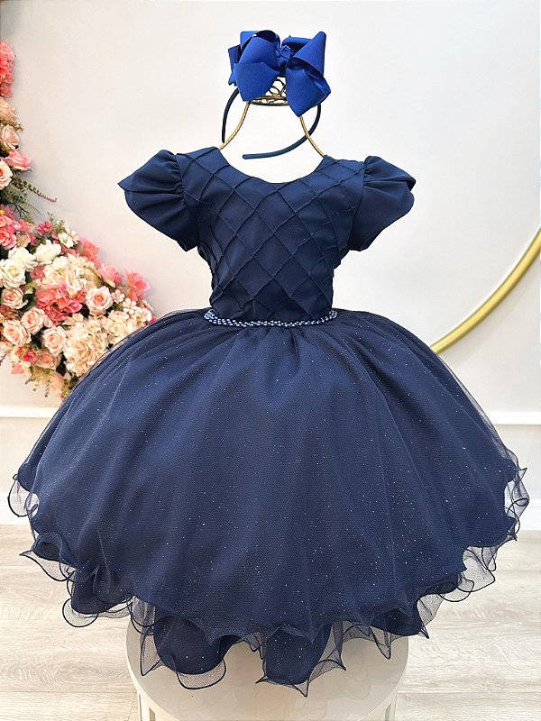 Vestido Infantil Azul Marinho Luxo Festa Menina