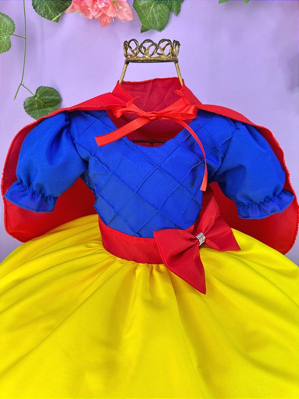 Vestido Infantil Branca de Neve Luxo Com Capa Festas