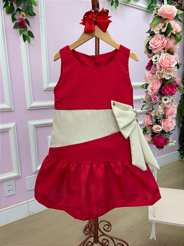 Vestido Vermeho Infantil para o Natal Festa Luxo