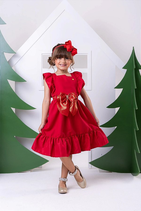 Vestido de Festa Infantil Vermelho Natalino Casual