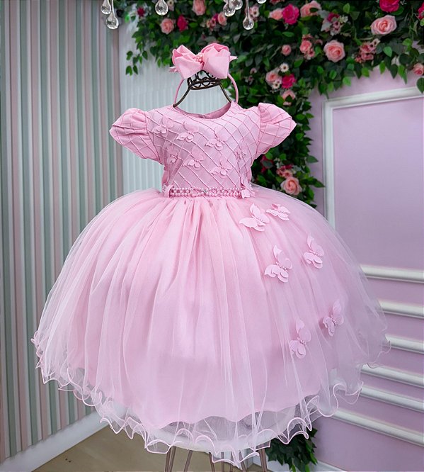 Vestido Infantil Jardim Encantado Festa Luxo Rosa Bebe