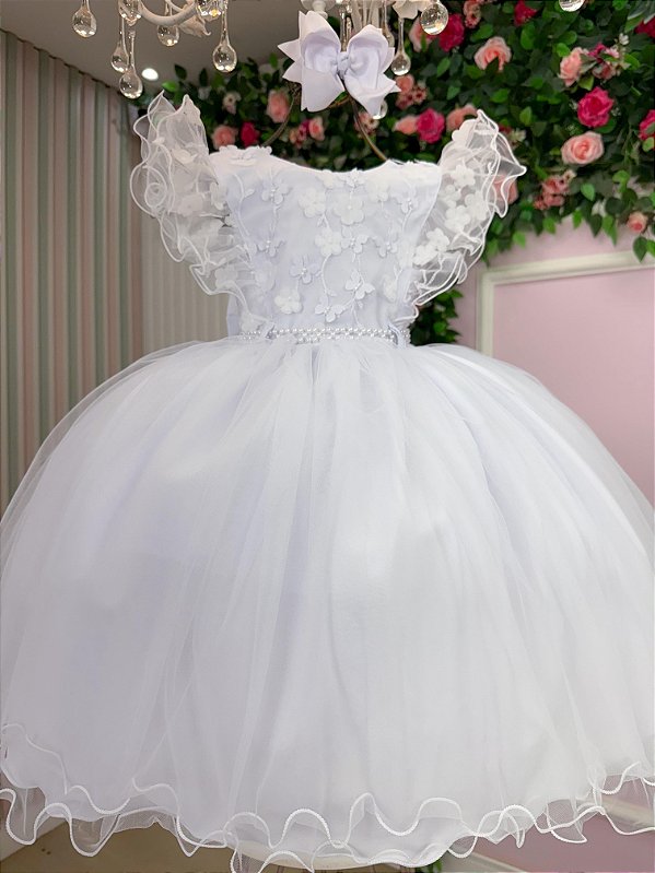 Vestido Infantil Juvenil Festa Branco Daminhas