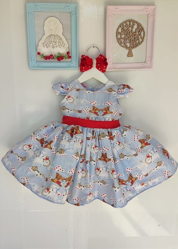 Vestido Infantil Alice no Pais das Maravilhas Luxo Faixa Vermelha