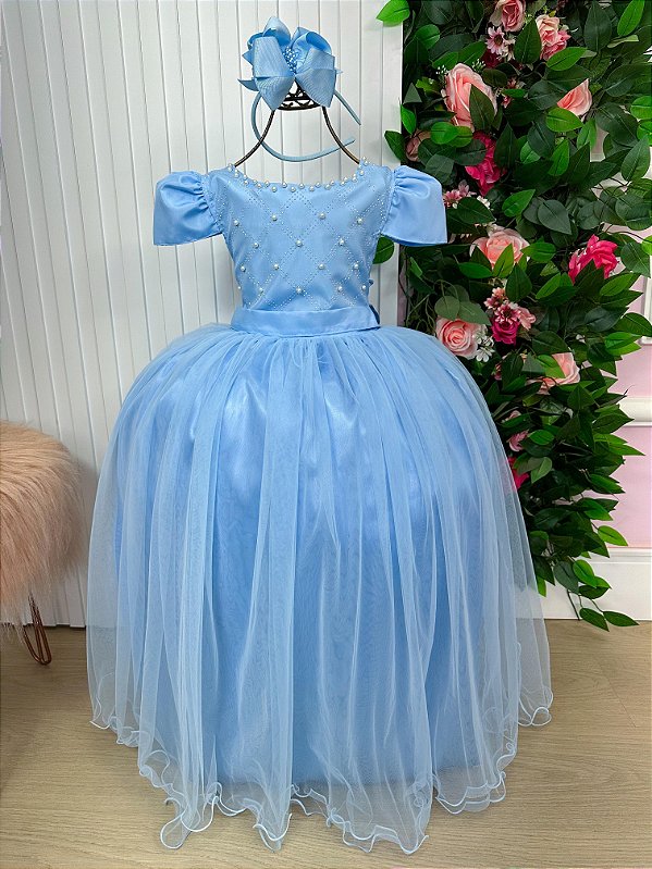 Vestido Azul Bebe Casamento Daminhas Longo Gabriela
