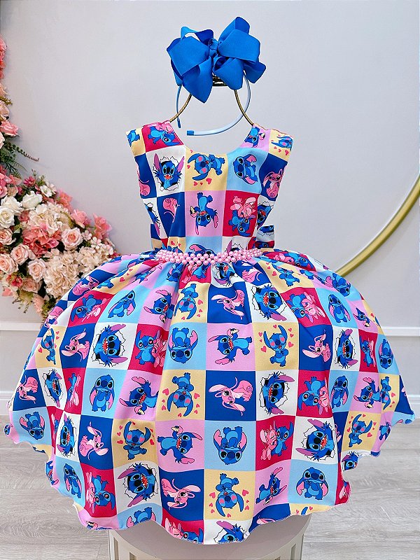 Vestido Infantil Colorido Lilo Stitch e Angel Festas