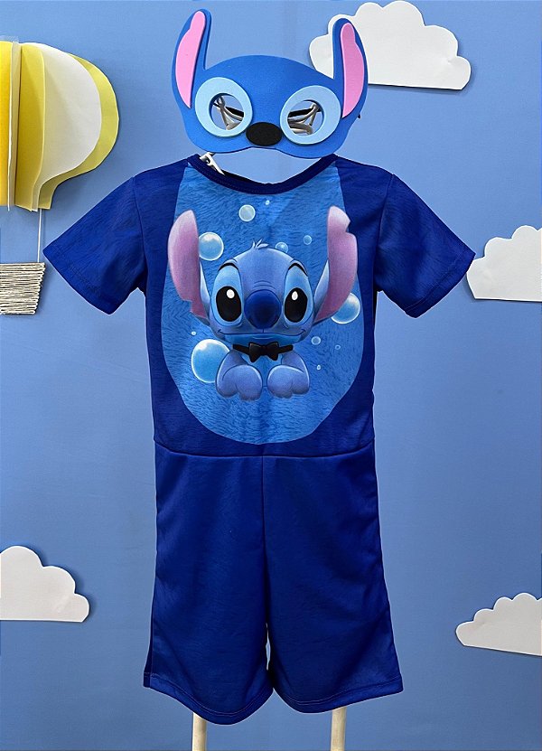Fantasia Infantil Temática Stitch Angel Lilo Azul Máscara