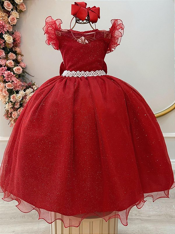 Vestido Infantil Longo Vermelho Daminhas de Honra Glitter