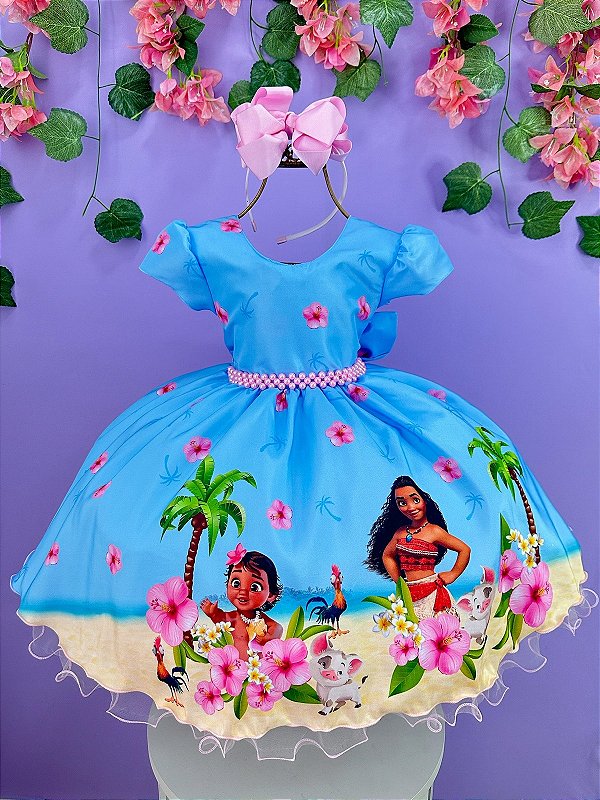 Vestido Infantil Moana na Praia Azul Festas