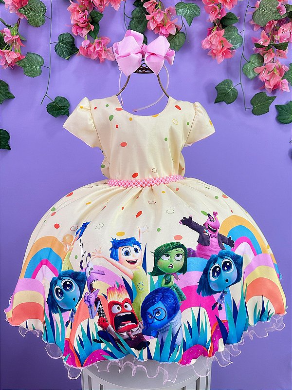 Vestido Infantil Divertidamente Amarelo Colorido Festas