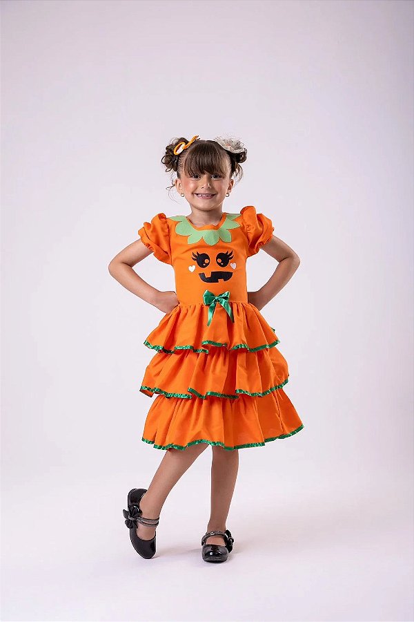 Vestido Infantil Halloween Doce Abóbora Tematicos Kids