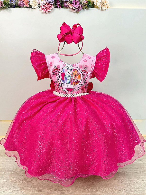 Vestido Infantil Patrulha Canina Sky Pink Festas