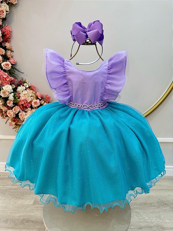Vestido Infantil Princesa Sereia Ariel Lilás Festas