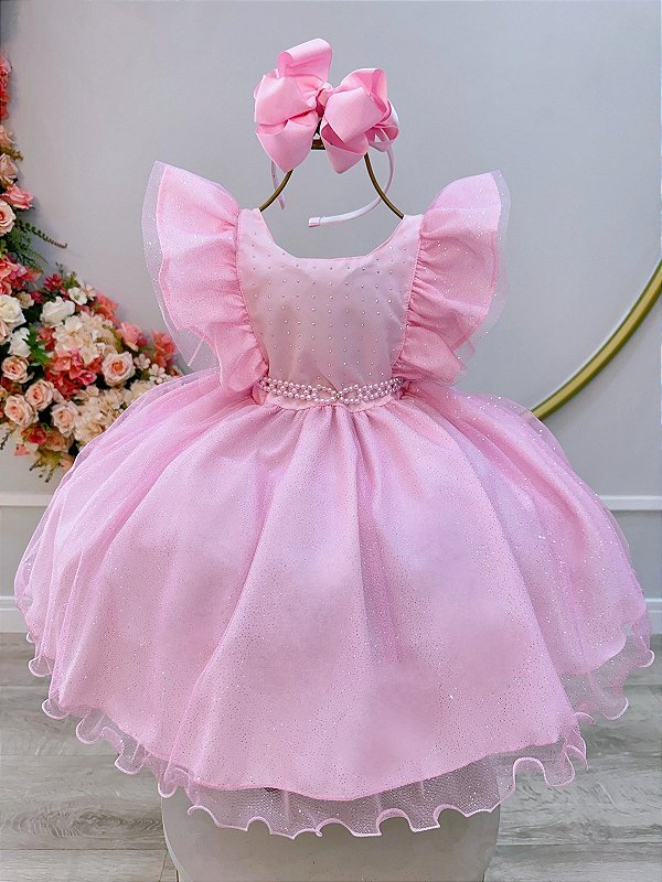 Vestido Infantil Rosa Princesa Aurora Bela Adormecida Festas
