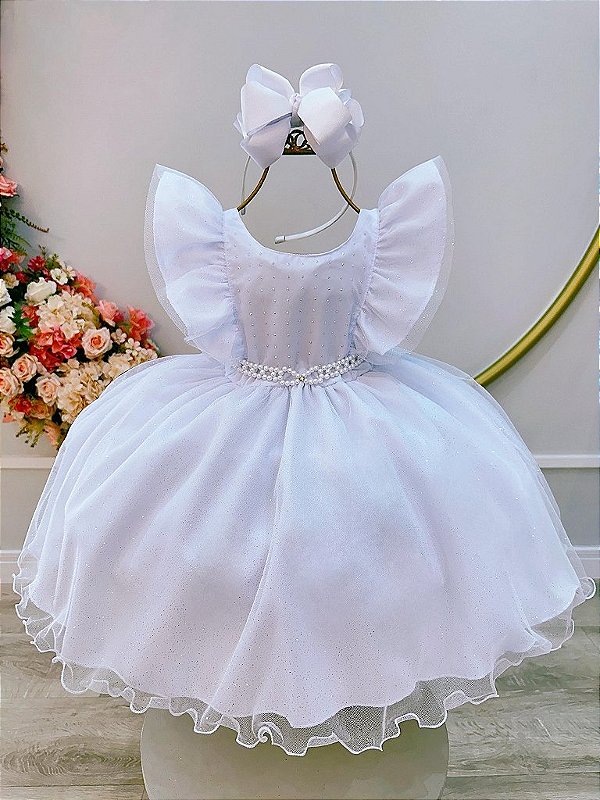 Vestido Infantil Branco Strass Luxo Festas Luxo