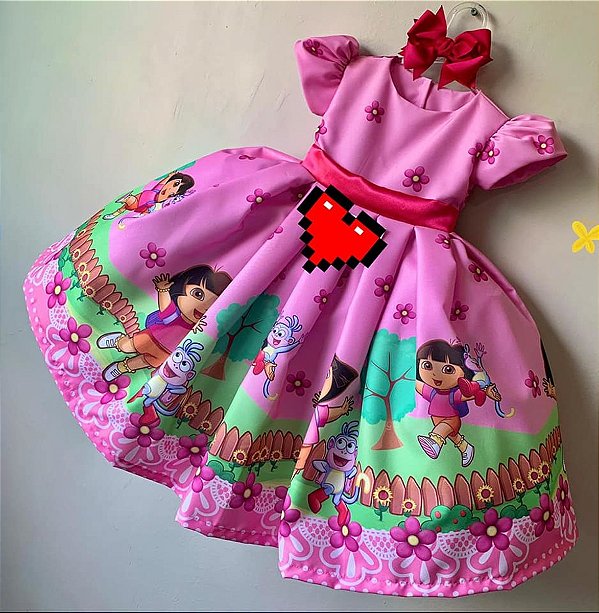 Vestido Dora Aventureira Festa Infantil Super Luxo