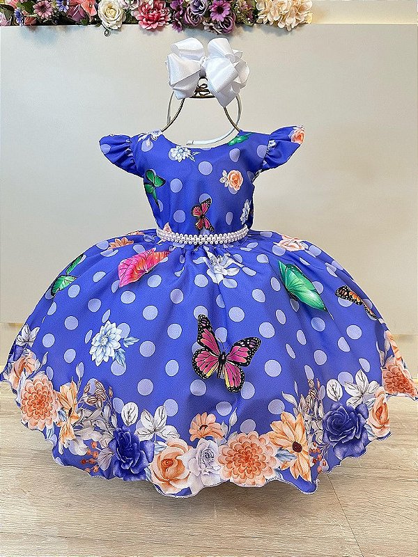 Vestido Infantil Lilás Jardim das Borboletas Cinto Pérolas