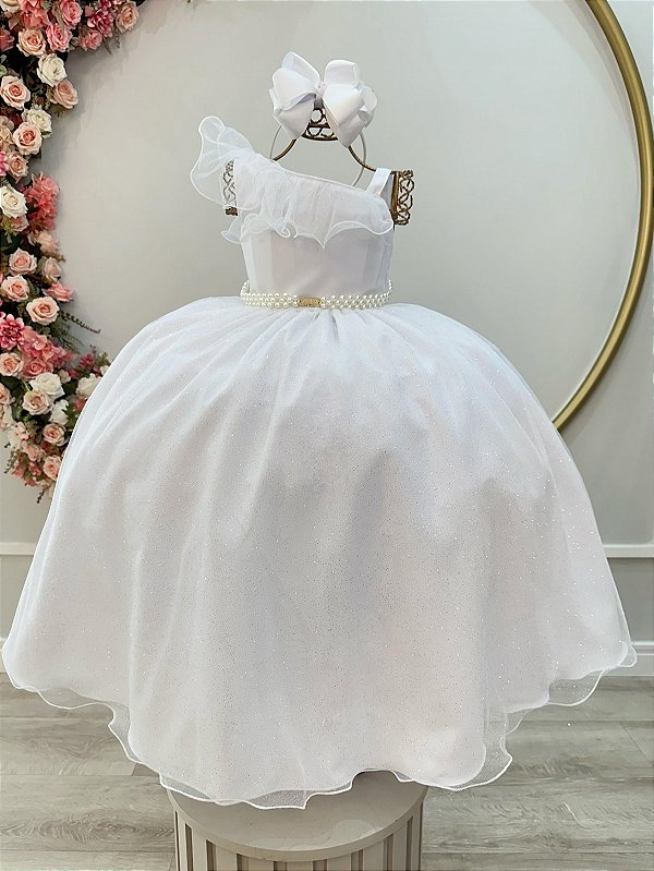 Vestido Infantil Longo Branco Luxo Formaturas Daminhas