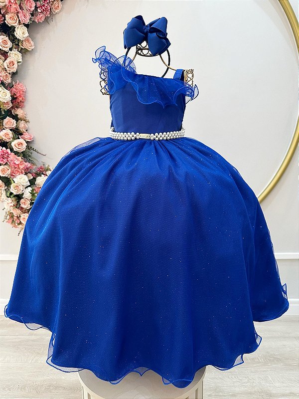 Vestido Infantil Longo Azul Royal Luxo Formaturas Daminhas