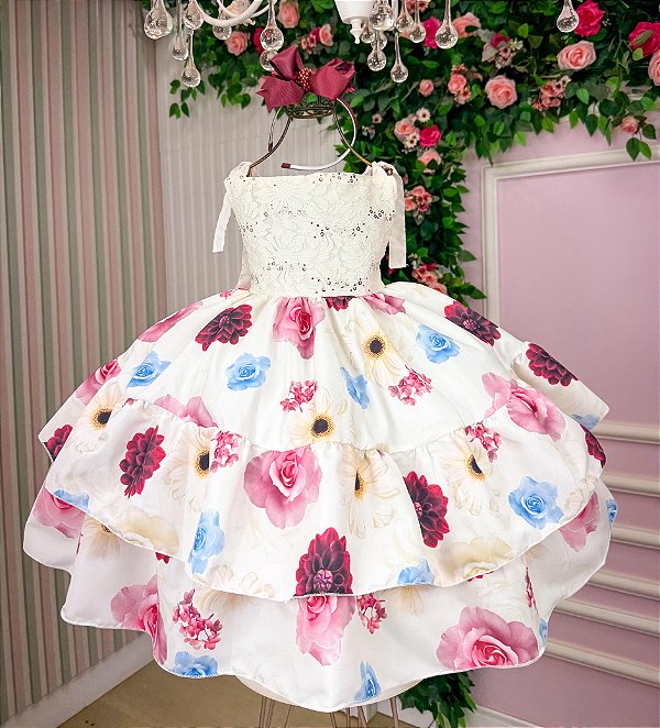 Vestido Infantil Off Florido Rosa Menina Floral