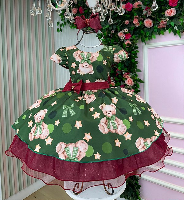 Vestido Infantil Encanto de Natal Verde Festa