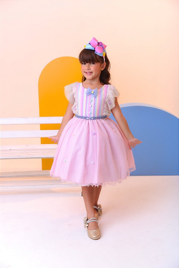 Vestido Infantil Circo Busto Com Strass e Babados Festas