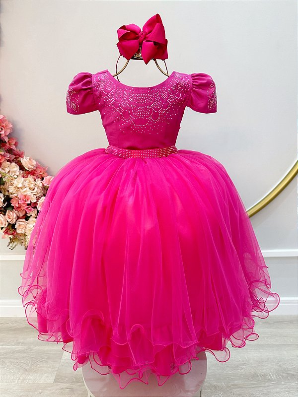 Vestido Infantil Pink com Strass Casamentos Luxo
