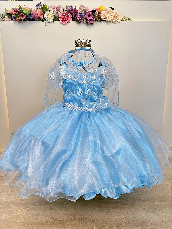 Vestido Infantil Princesas Frozen Elsa Anna com Capa Festas