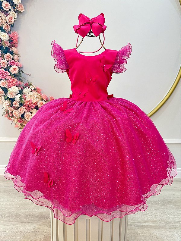 Vestido Infantil Pink Jardim das Borboletas Festas