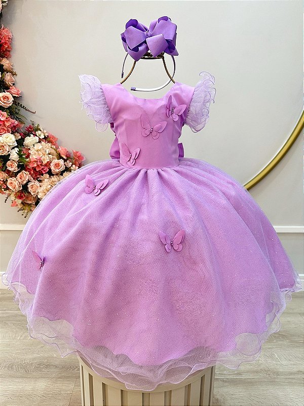 Vestido Infantil Lilás Jardim das Borboletas Festas