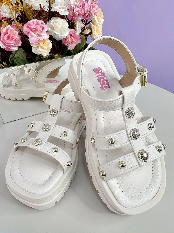 Sandália Infantil Papete de Tiras Charmozinha Off White Luxo