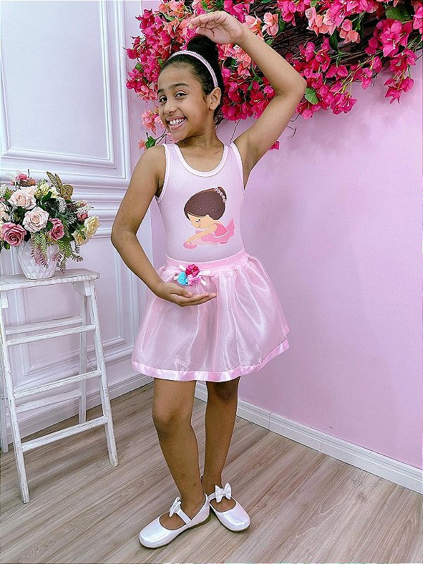 Fantasia Infantil Bailarina Rosa Body e Saia Luxo