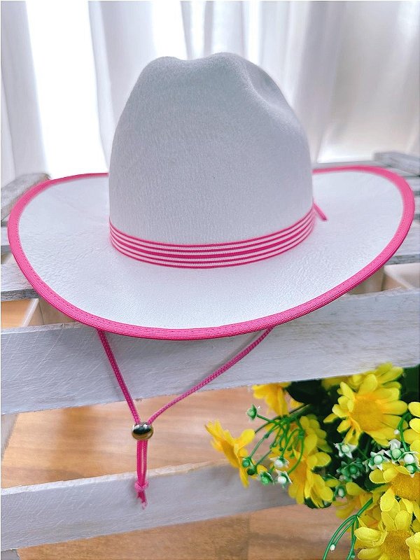 Chapéu Cowboy Rosa Infantil Feminino Boiadeira Texano Branco Festa